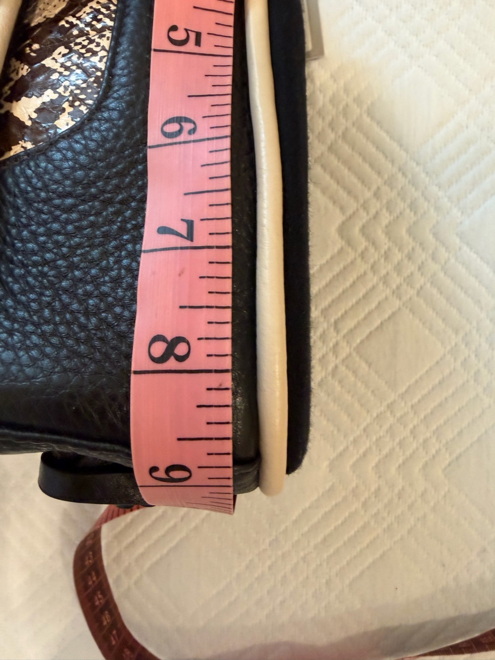 Isabella Fiore Black and Cream Python-Print Top-Handle Satchel - Picture 12 of 13